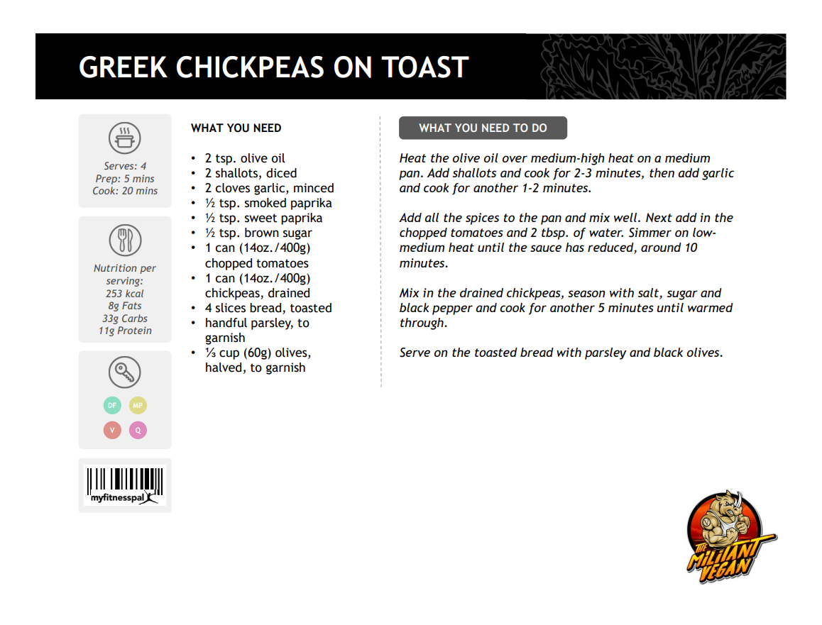 Recipe for Greek chickpeas on toast